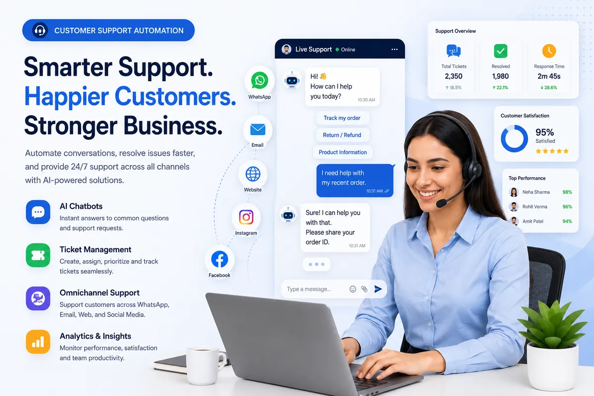 Support tickets from WhatsApp, email and website handled in one helpdesk