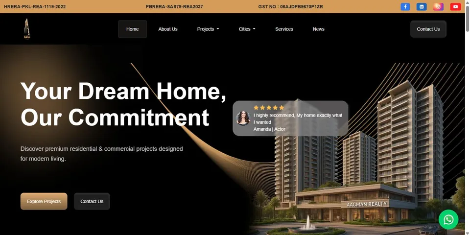 Aagman Realty website home page